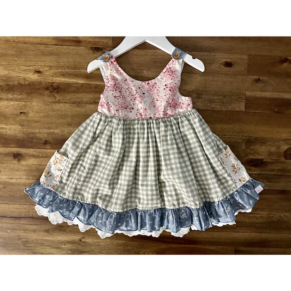SweetHoney Sleeveless Happy Tunic Fields Of Fall Floral Gingham Ruffle Cotton 4T - Picture 2 of 8